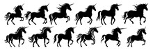 Unicorn Silhouettes Set, Large Pack Of Vector Silhouette Design, Isolated White Background