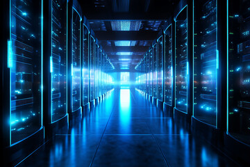 Poster - generative ai collage image picture photo of data center interior with server storage high quality p