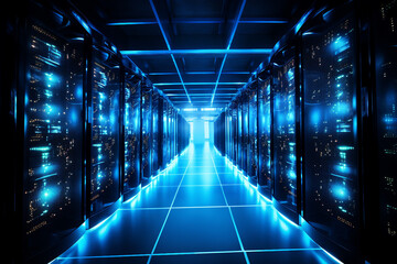 Poster - generative ai collage image picture photo of data center interior with server storage high quality p