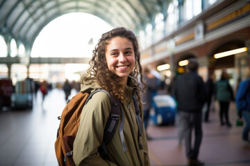 Wall Mural - Young Dutch woman on Amsterdam train station