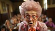 © piai - Elderly funny crazy teacher woman. Generative AI