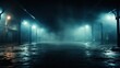 Mysterious dark street in a foggy night. Halloween background