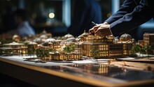 Close Up Of A Miniature Model Of A City On The Table.
