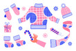 © Яна  - Set of winter clothes. Sweater, socks, scarf and gloves. Vector illustration of winter clothes elements in flat style.