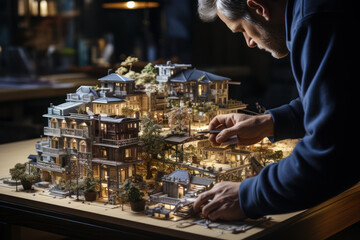 Poster - Architectural Marvel. Architect presenting plans for an innovative building, showcasing the fusion of functionality and creativity. Generative Ai.