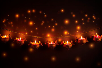 Traditional indian oil lamps for diwali festival on dark background. Traditional festival hindu