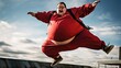 Super obese man jumping. Generative AI
