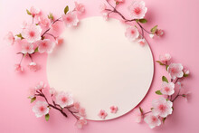 Circle Decorated Sakura On Pink Background