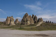 Giant rock and sand formations in touristic Cappadocia.Museum and fairy chimneys in Cappadocia, Turkey.