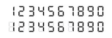 Digit Number Icon. Calculator Font Signs. Time In The Clock Symbol. Digital Display Symbols. Numeral Icons. Black Color. Vector Sign.