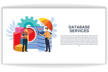 Wall Mural - a man is understanding the database. website page database services. modern flat design concept of w