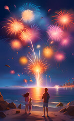 Wall Mural - Illustration of fireworks celebration.