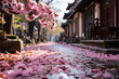 Pink sakura blooming trees 