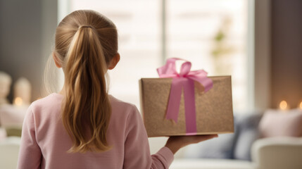 Wall Mural - Little girl with gift box