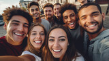 Fototapeta  - Group of young people taking selfies