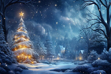 Mystical Winter Wonderland: Sparkling Christmas Tree In Enchanted Forest