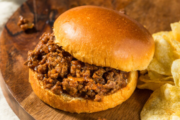 Canvas Print - Homemade BBQ Sloppy Joe Sandwich