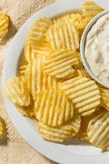 Canvas Print - Organic Crinkle Potato Chips and French Onion Dip