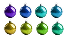 Glitter Shimmer Christmas Bauble Ball On Transparent Background Cutout. PNG File. Many Assorted Different Flavour. Mockup Template For Artwork Design

