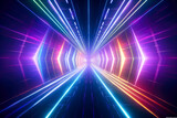 Fototapeta Sawanna - Neon tunnel gradient background with red, pink and blue colors, poster, rustic futurism, light emerald and magenta, rainbow tunnel with neon lights.