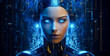 Artificial intelligent android blue lighting and humanistic expression. 
