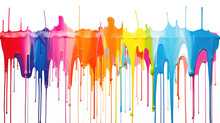 Rainbow Colored Paint Dripping On White Background. Banner With Colored Oil Streaks