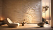 White textured wall panels with recessed lighting,