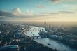 Aerial view of London skyline at sunset with skyscrapers and bridges. Aerial view of London and the River Thames, AI Generated