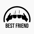 The best friends logo illustration shows 2 people drinking coffee together