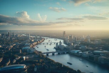 Canvas Print - aerial view of london skyline at sunset with skyscrapers and bridges. aerial view of london and the 