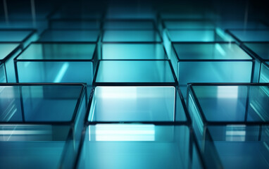 A background of transparent glass panels with a blurry background with lighting