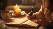 Woman, Writing And Notebook Or Journal At Home For Ideas, Innovation And Vision