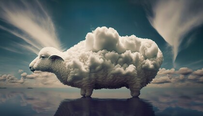 fluffy sheep animal shaped cloud design illustration