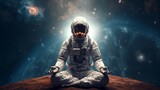 Illustration of a astronaut in a space meditating in zero gravit