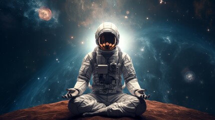 illustration of a astronaut in a space meditating in zero gravit