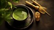 Illustration of a cup of matcha tea and a bamboo whisk