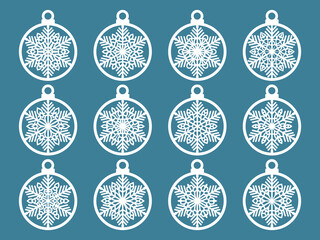 Wall Mural - Set of laser cut Christmas balls with snowflake cutout of paper Sample Template for Christmas card, invitation for Christmas party For laser or plotter cutting printing serigraphy	