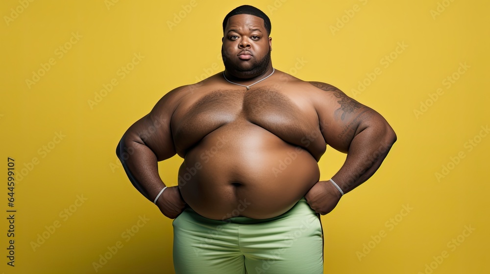 Overweight black man on yellow background Stock Photo Adobe Stock