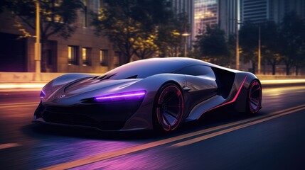 modern black automobile on the road in the evening