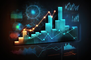 Poster - Financial graph and chart on dark background