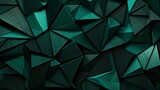 Fototapeta Fototapety z końmi - Black dark green teal jade abstract background. Geometric shape 3d effect. Triangle polygon line angle. Color gradient. Folded origami mosaic. Rough grain grungy. Brushed matte shimmer. generative AI