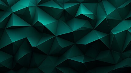 Wall Mural - Black dark green teal jade abstract background. Geometric shape 3d effect. Triangle polygon line angle. Color gradient. Folded origami mosaic. Rough grain grungy. Brushed matte shimmer. generative AI