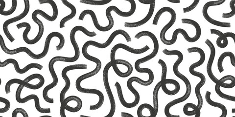 hand drawn wavy maze seamless pattern. brush curly black lines for background
