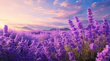A Panoramic View Of A Lavender Field In Full Bloom, With Butterflies Gracefully Fluttering Amidst The Fragrant Lavender Blossoms. The Scene Exudes The Tranquility And Beauty Of A Lavender Garden.