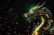 A green dragon with blazing eyes, a symbol of the upcoming New Year 2024 in the Eastern zodiac, copy space.