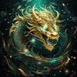 Green dragon with flaming eyes, symbol of upcoming 2024 year under Oriental Horoscope.