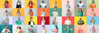 © Pixel-Shot - Big collage of happy people showing thumb-up gesture on color background