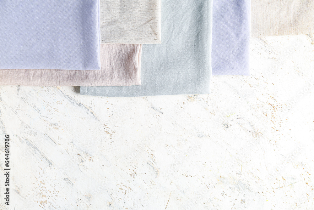 Set of fabrics on light background