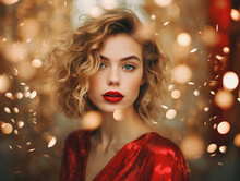 Portrait Of Beautiful Young Woman With Bright Make-up. Christmas And New Year Party