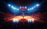 Fototapeta  - Basketball court with people fan. Sport arena. Photoreal 3d render background